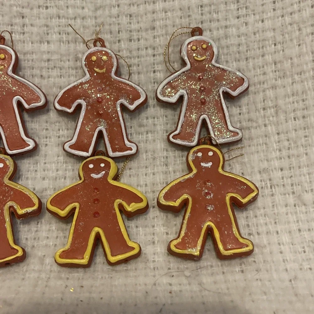 6 Vintage Sugared Gingerbread Christmas Ornaments Candy Cookie Hong Kong‎ Resin